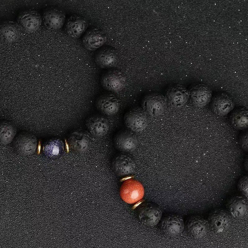 Bracelet de guérison en pierre de lave et grès bleu avec Buddha Stones