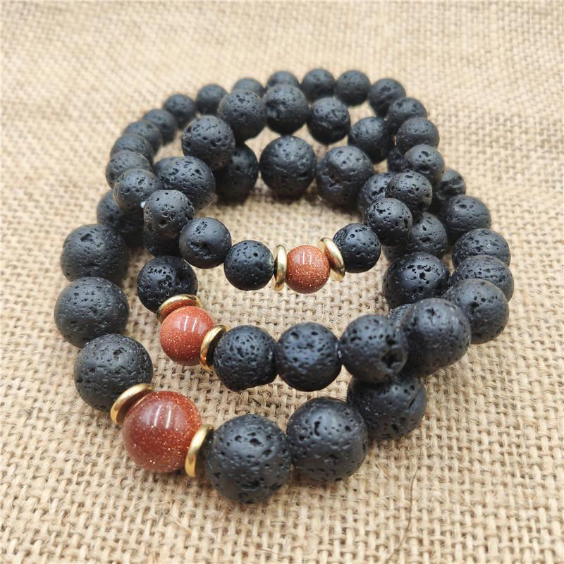 Bracelet de guérison en pierre de lave et grès bleu avec Buddha Stones