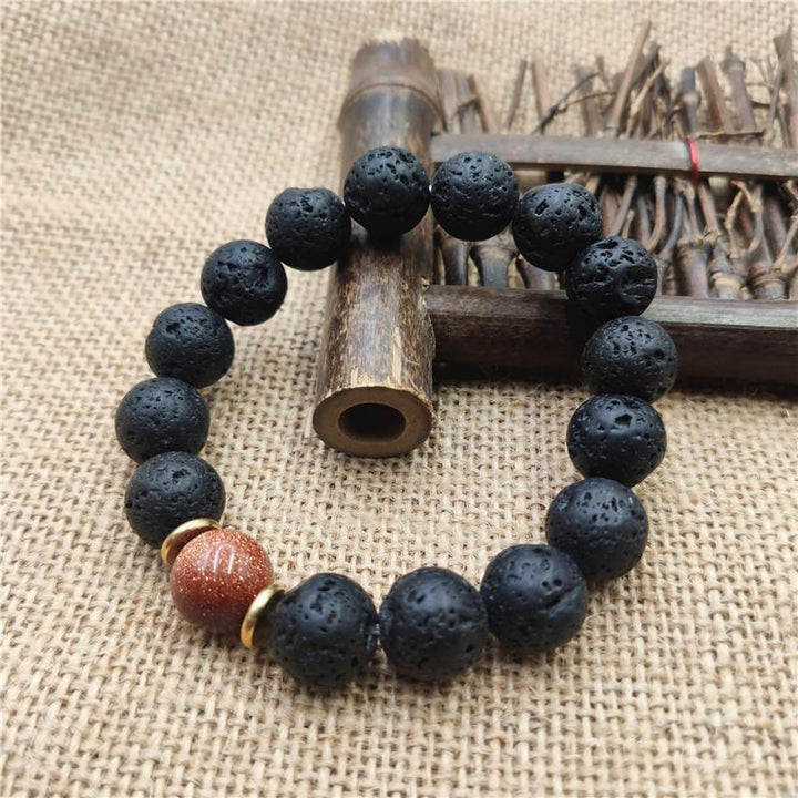 Bracelet de guérison en pierre de lave et grès bleu avec Buddha Stones