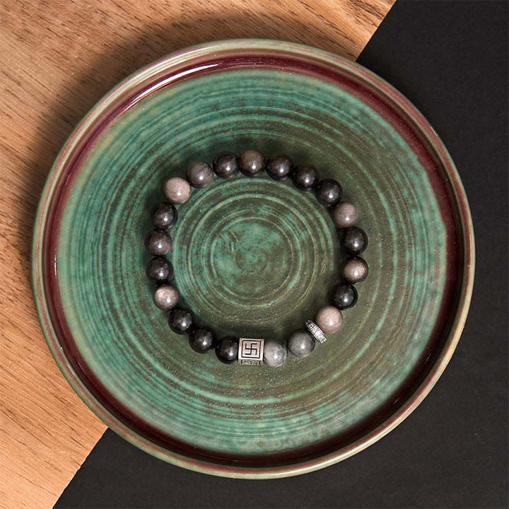 Bracelet force courage en obsidienne noire œil d'aigle Buddha Stones