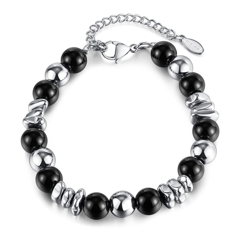 Bracelet porte-bonheur en onyx noir et Buddha Stones