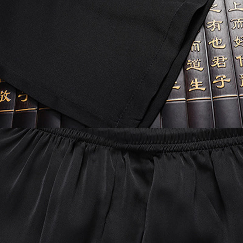 Costume Tang en bambou et fleurs de pêcher avec Buddha Stones, uniforme traditionnel Hanfu, haut à manches courtes et pantalon, ensemble pour hommes - image 16