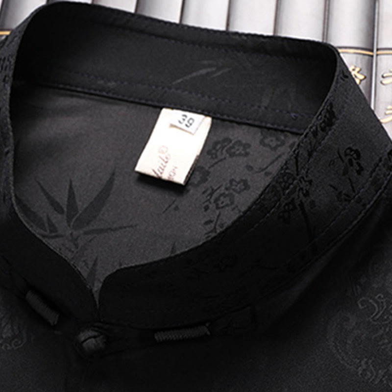 Costume Tang en bambou et fleurs de pêcher avec Buddha Stones, uniforme traditionnel Hanfu, haut à manches courtes et pantalon, ensemble pour hommes - image 9