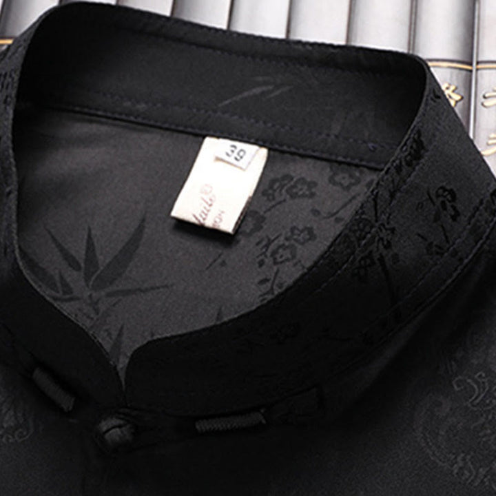 Costume Tang en bambou et fleurs de pêcher avec Buddha Stones, uniforme traditionnel Hanfu, haut à manches courtes et pantalon, ensemble pour hommes - image 9