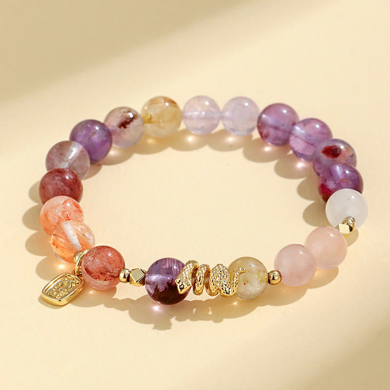Buddha Stones Divers Cristal Cristal Rose Améthyste Bracelet Porte-Bonheur Année du Serpent - Améthyste (Tour de poignet : 14-16,5 cm) - image 1