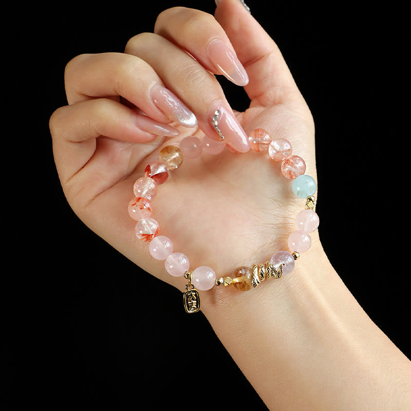 Buddha Stones Divers Cristal Cristal Rose Améthyste Bracelet Porte-Bonheur Année du Serpent