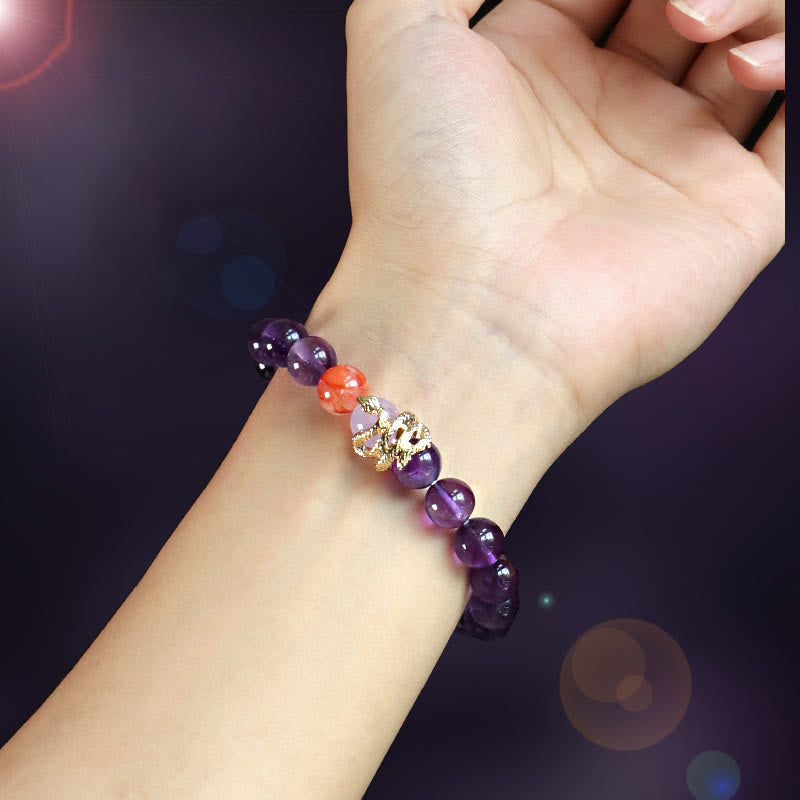 Buddha Stones Divers Cristal Cristal Rose Améthyste Bracelet Porte-Bonheur Année du Serpent