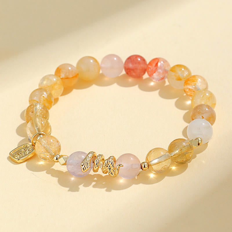 Buddha Stones Divers Cristal Cristal Rose Améthyste Bracelet Porte-Bonheur Année du Serpent - Citrine (Tour de poignet : 14-16,5 cm) - image 7