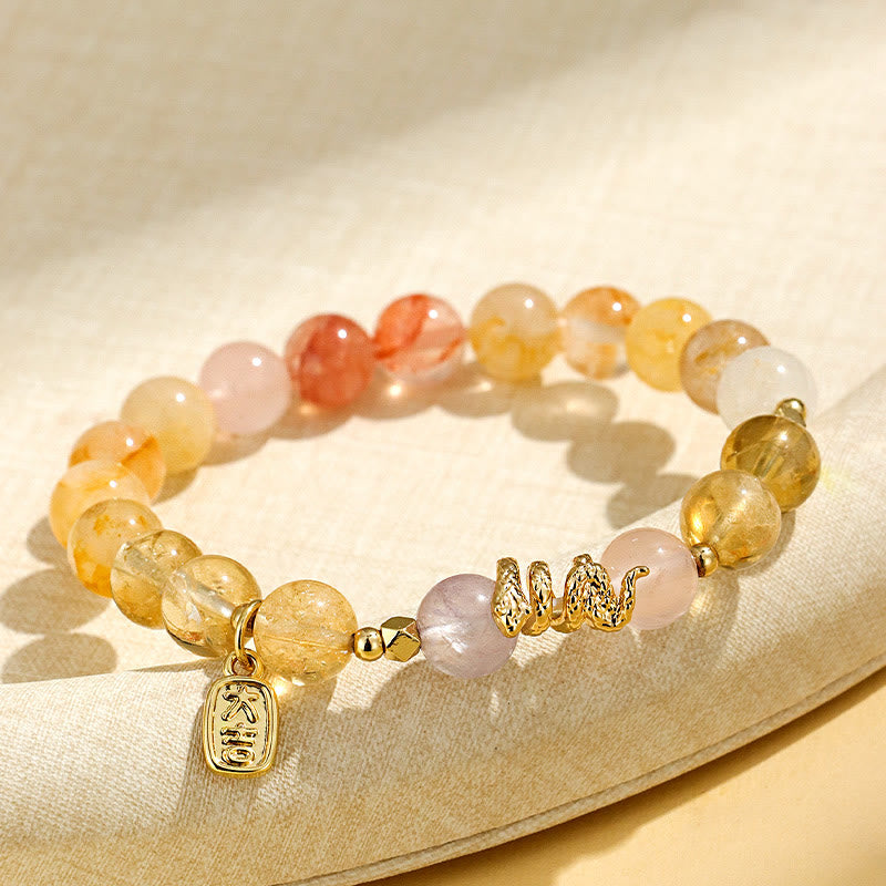 Buddha Stones Divers Cristal Cristal Rose Améthyste Bracelet Porte-Bonheur Année du Serpent
