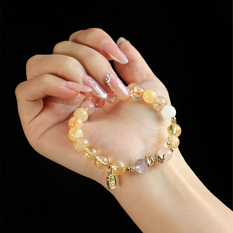 Buddha Stones Divers Cristal Cristal Rose Améthyste Bracelet Porte-Bonheur Année du Serpent