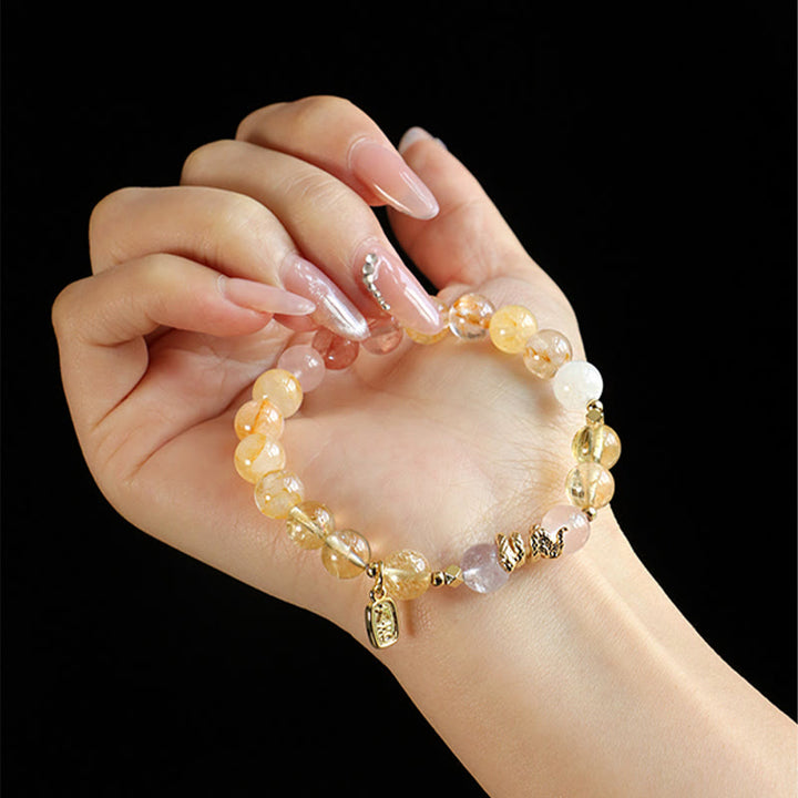 Buddha Stones Divers Cristal Cristal Rose Améthyste Bracelet Porte-Bonheur Année du Serpent
