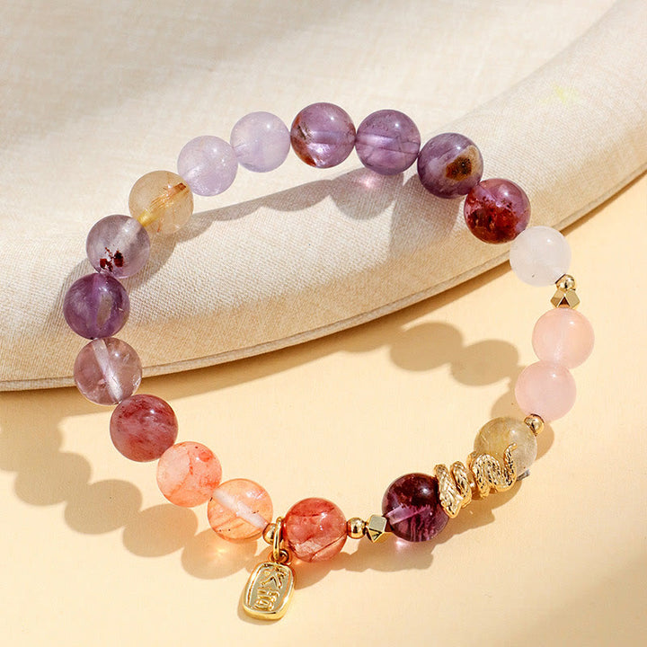 Buddha Stones Divers Cristal Cristal Rose Améthyste Bracelet Porte-Bonheur Année du Serpent