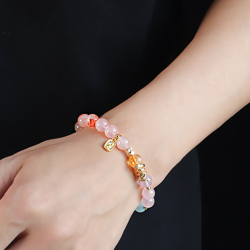 Buddha Stones Divers Cristal Cristal Rose Améthyste Bracelet Porte-Bonheur Année du Serpent