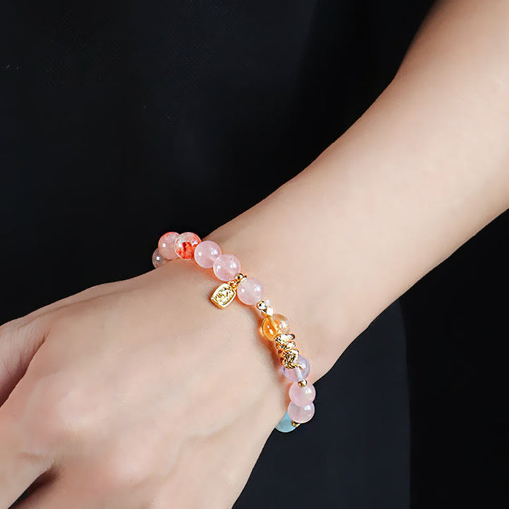 Buddha Stones Divers Cristal Cristal Rose Améthyste Bracelet Porte-Bonheur Année du Serpent