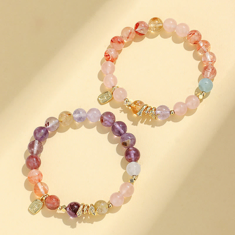 Buddha Stones Divers Cristal Cristal Rose Améthyste Bracelet Porte-Bonheur Année du Serpent