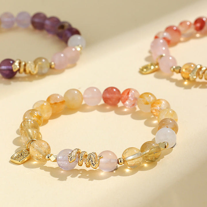 Buddha Stones Divers Cristal Cristal Rose Améthyste Bracelet Porte-Bonheur Année du Serpent