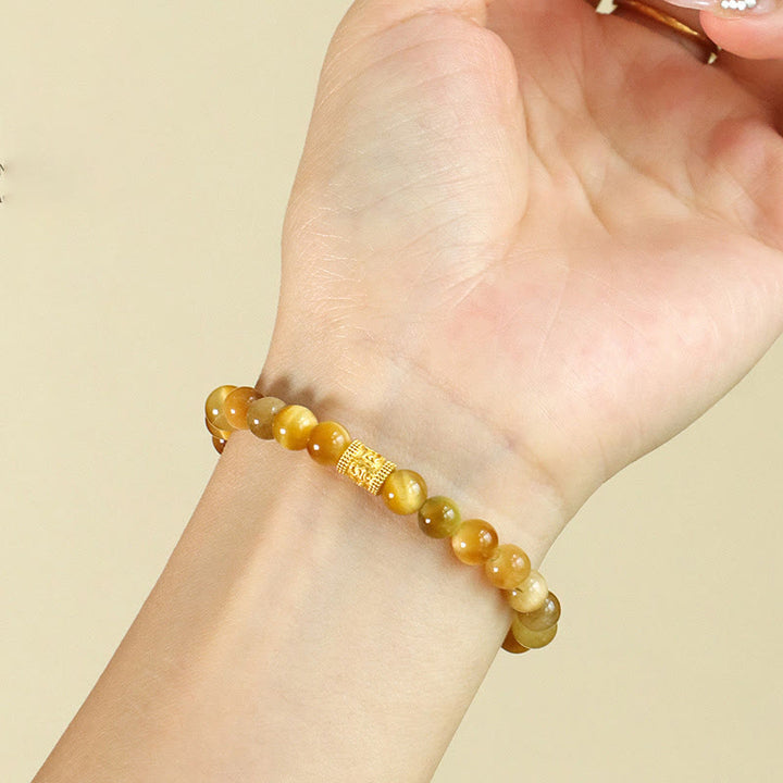 Bracelet de Protection œil de tigre, pierres de Buddha Stones , personnage Fu, bambou, poisson Koi, Lotus Om Mani Padme Hum