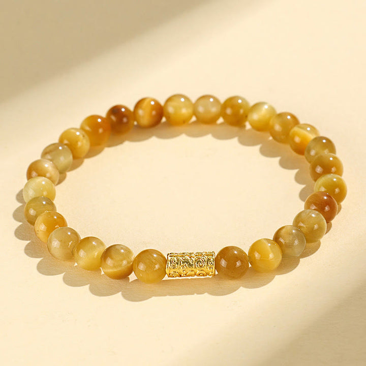 Bracelet de Protection œil de tigre, pierres de Buddha Stones , personnage Fu, bambou, poisson Koi, Lotus Om Mani Padme Hum