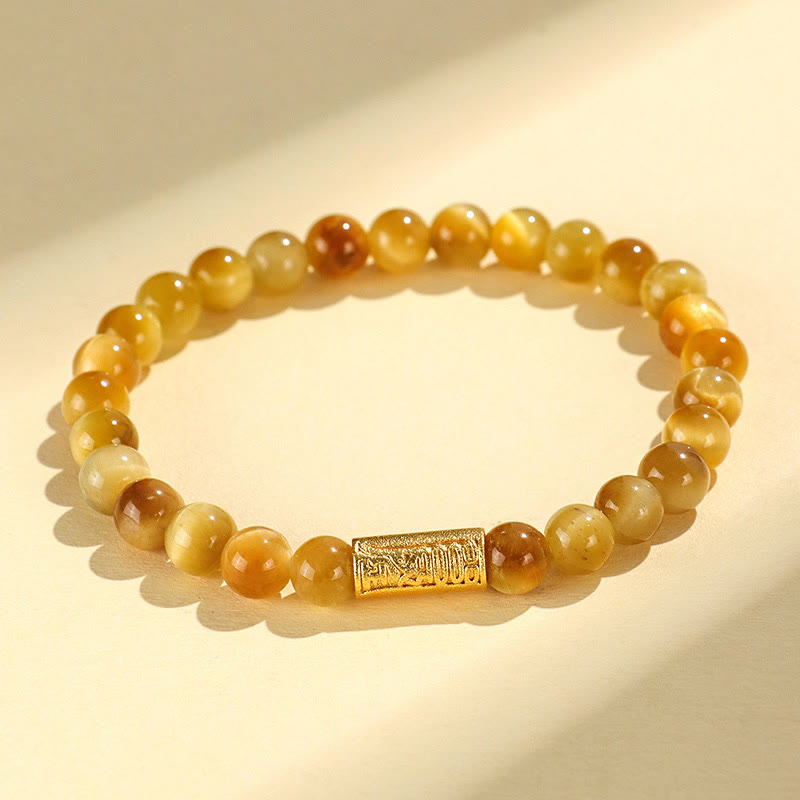 Bracelet de Protection œil de tigre, pierres de Buddha Stones , personnage Fu, bambou, poisson Koi, Lotus Om Mani Padme Hum