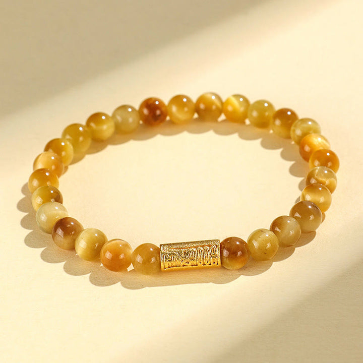Bracelet de Protection œil de tigre, pierres de Buddha Stones , personnage Fu, bambou, poisson Koi, Lotus Om Mani Padme Hum