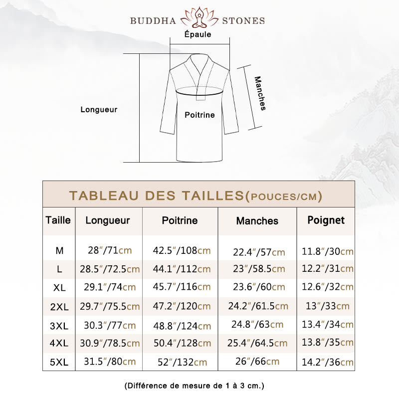 Chemise décontractée à manches trois-quarts et col en V avec Buddha Stones en coton et lin pour homme