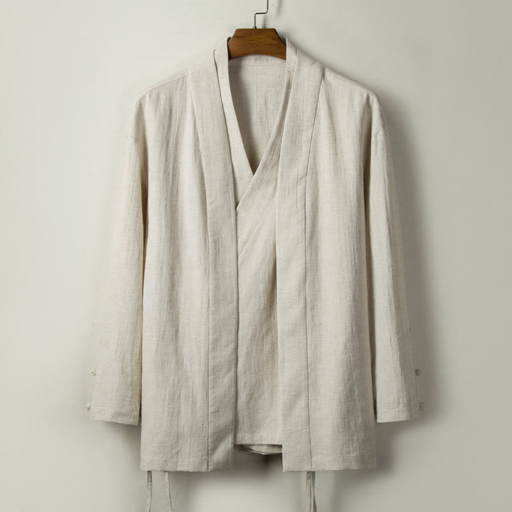 Veste en coton et lin pour homme avec Buddha Stones tombantes - Lin - US/UK/AU44，EU54 (4XL) - image 7