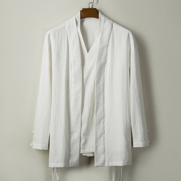 Veste en coton et lin pour homme avec Buddha Stones tombantes - Blanc - US/UK/AU44，EU54 (4XL) - image 2