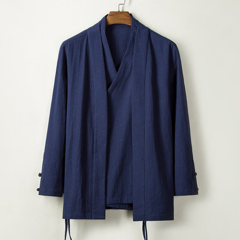 Veste en coton et lin pour homme avec Buddha Stones tombantes - SteelBlue - US/UK/AU44，EU54 (4XL) - image 0