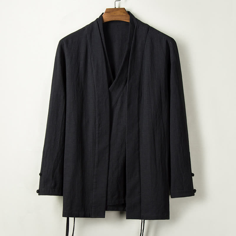 Veste en coton et lin pour homme avec Buddha Stones tombantes - Noir - US/UK/AU44，EU54 (4XL) - image 4