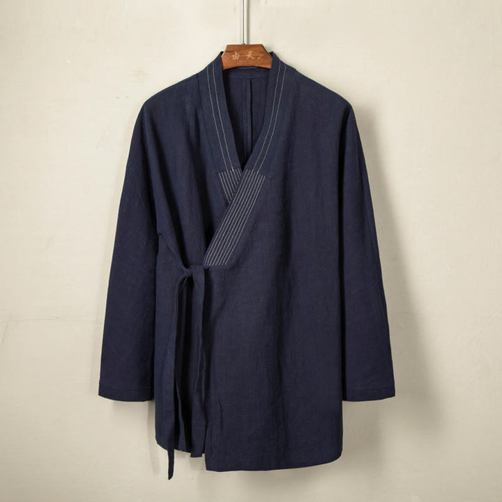 Veste en coton et lin pour homme avec lacets simples et Buddha Stones