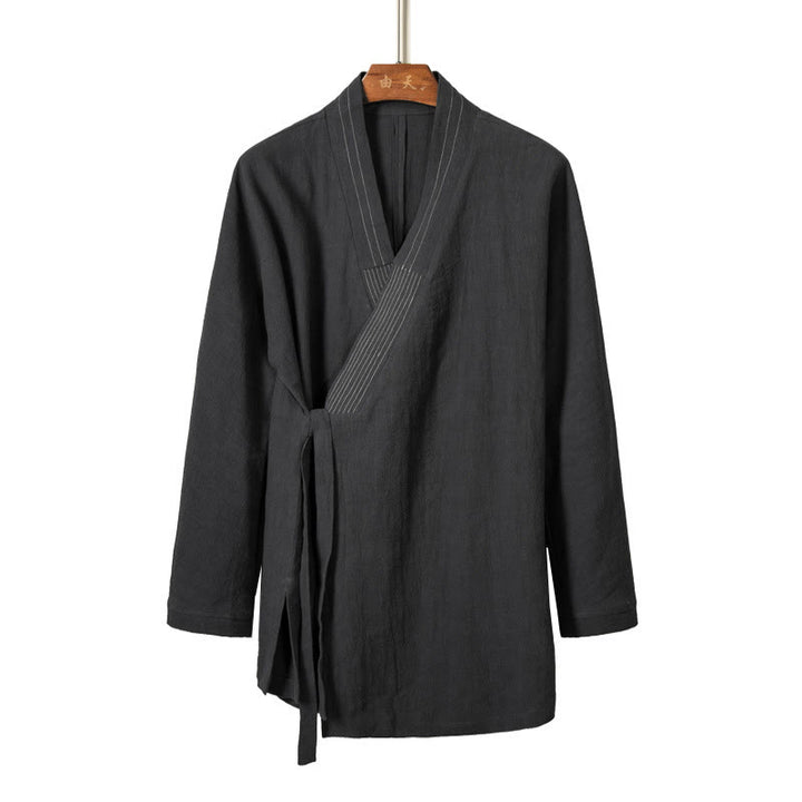 Veste en coton et lin pour homme avec lacets simples et Buddha Stones