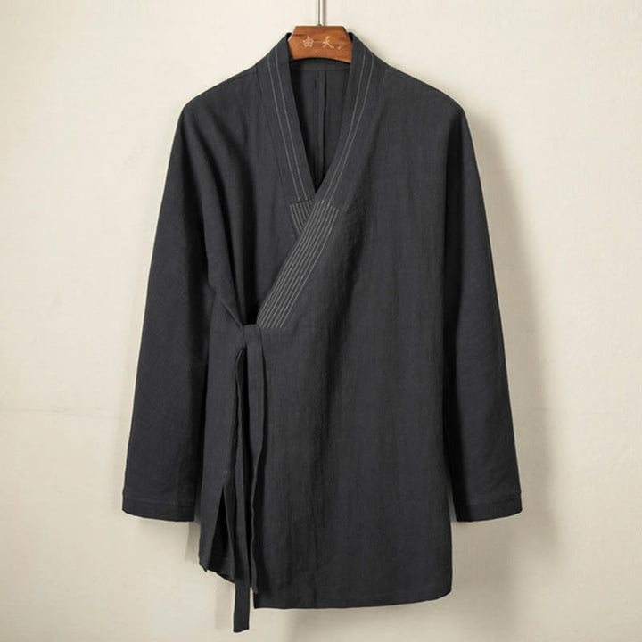 Veste en coton et lin pour homme avec lacets simples et Buddha Stones