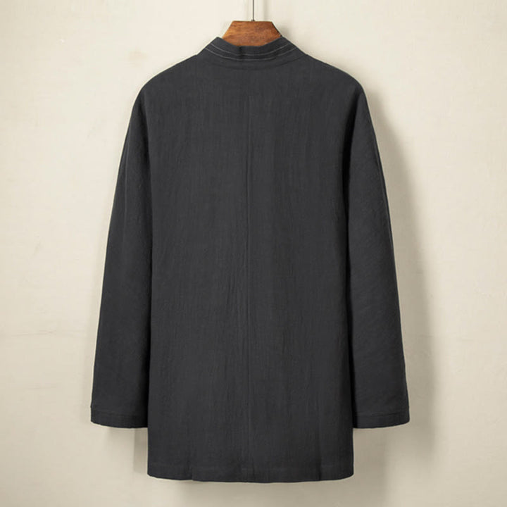 Veste en coton et lin pour homme avec lacets simples et Buddha Stones