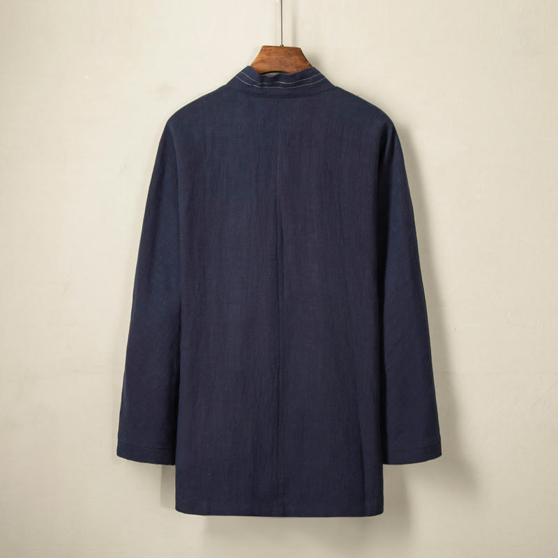 Veste en coton et lin pour homme avec lacets simples et Buddha Stones