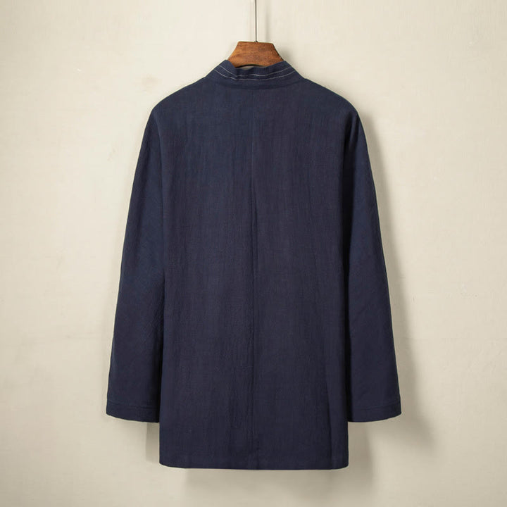Veste en coton et lin pour homme avec lacets simples et Buddha Stones