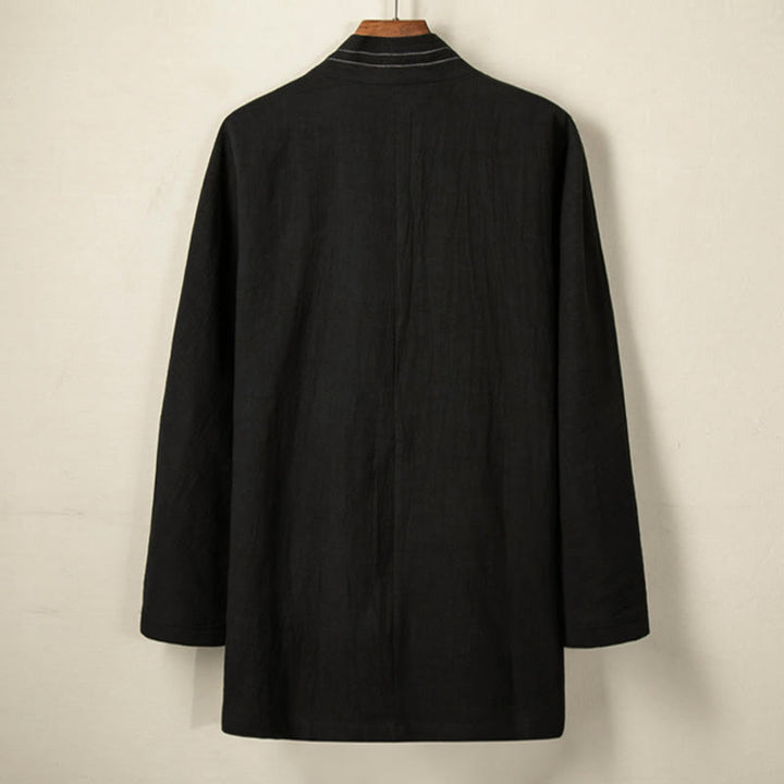 Veste en coton et lin pour homme avec lacets simples et Buddha Stones