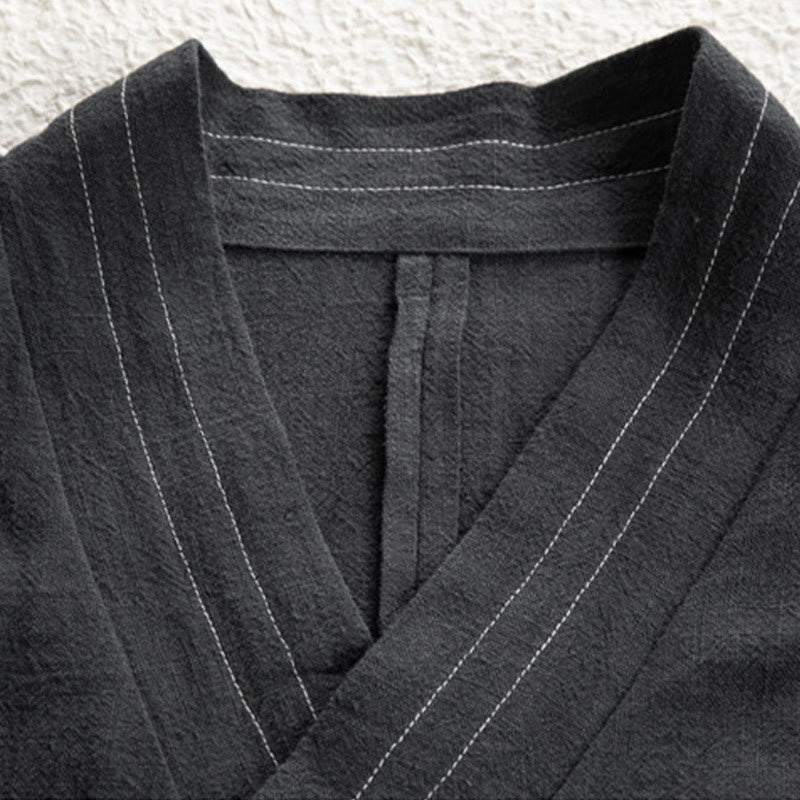 Veste en coton et lin pour homme avec lacets simples et Buddha Stones