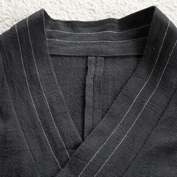Veste en coton et lin pour homme avec lacets simples et Buddha Stones