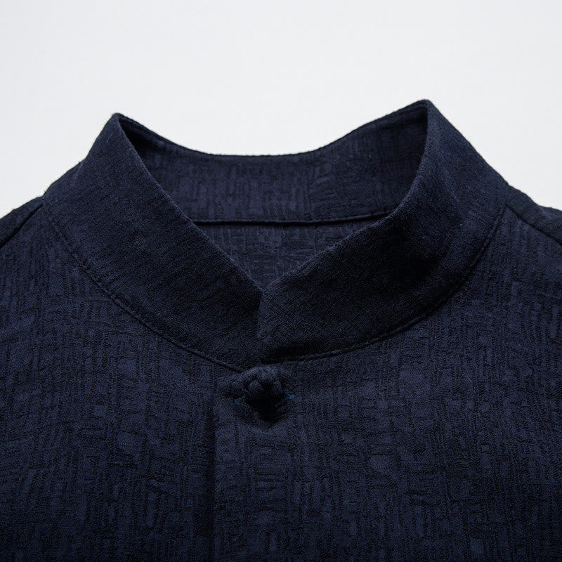 Chemise boutonnée à manches longues et col montant en coton et lin pour homme Motif Buddha Stones - image 8