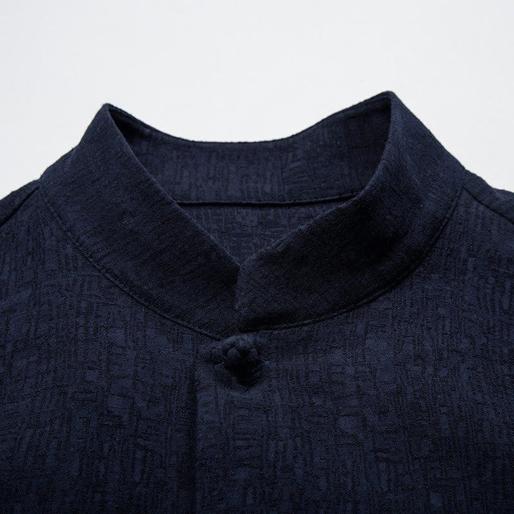 Chemise boutonnée à manches longues et col montant en coton et lin pour homme Motif Buddha Stones - image 8