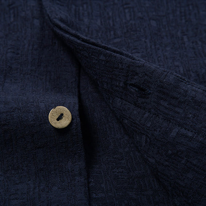 Chemise boutonnée à manches longues et col montant en coton et lin pour homme Motif Buddha Stones - image 10