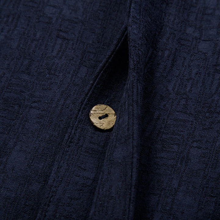 Chemise boutonnée à manches longues et col montant en coton et lin pour homme Motif Buddha Stones - image 9