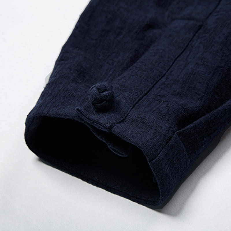 Chemise boutonnée à manches longues et col montant en coton et lin pour homme Motif Buddha Stones - image 12