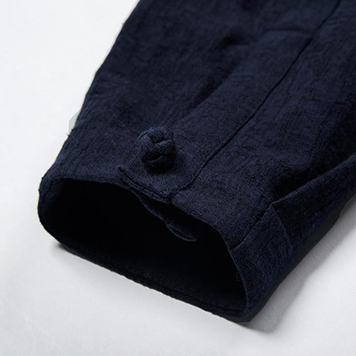 Chemise boutonnée à manches longues et col montant en coton et lin pour homme Motif Buddha Stones - image 12