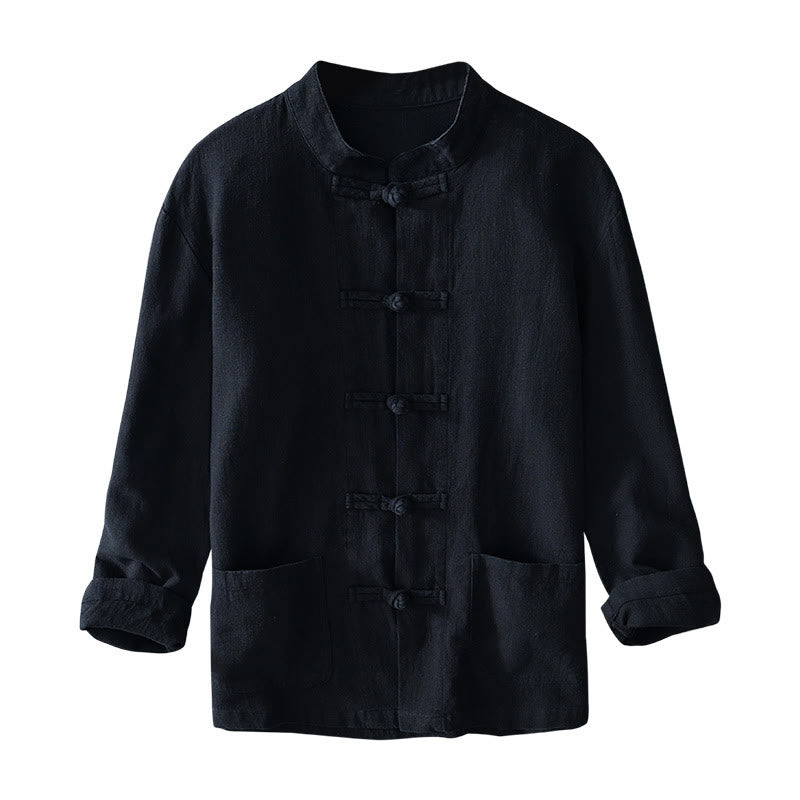 Costume chinois Tang en coton et lin avec boutons de grenouille et Buddha Stones , veste et chemise avec poches pour homme - image 23