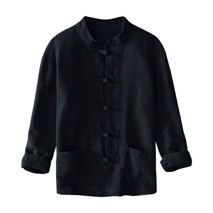 Costume chinois Tang en coton et lin avec boutons de grenouille et Buddha Stones , veste et chemise avec poches pour homme - image 22