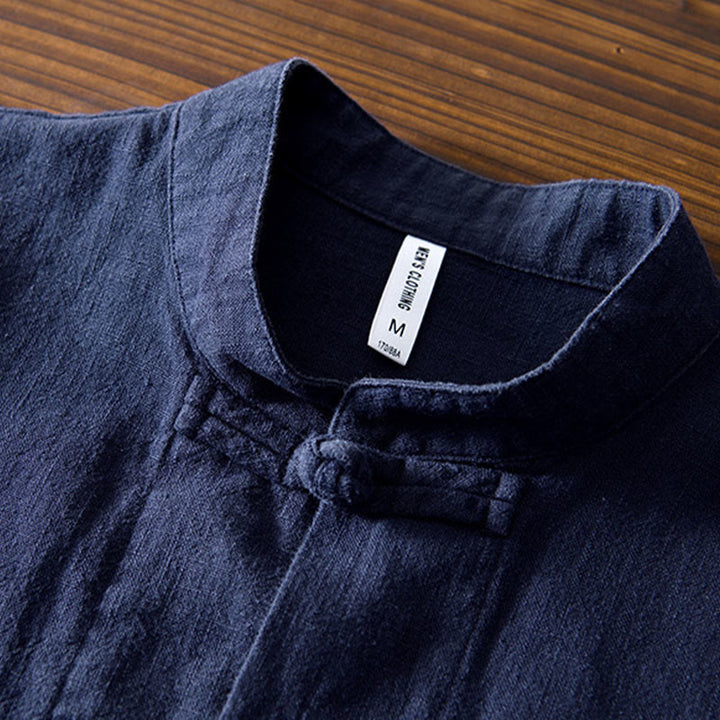 Costume chinois Tang en coton et lin avec boutons de grenouille et Buddha Stones , veste et chemise avec poches pour homme - image 30