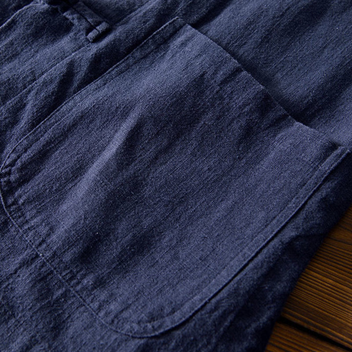 Chemise homme en coton et lin, style Tang, avec poches, à boutons grenouille et motifs de Buddha Stones - image 31