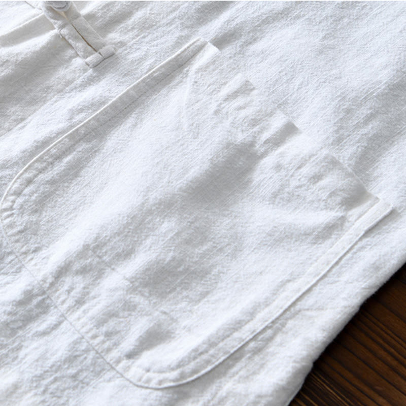 Costume chinois Tang en coton et lin avec boutons de grenouille et Buddha Stones , veste et chemise avec poches pour homme - image 12