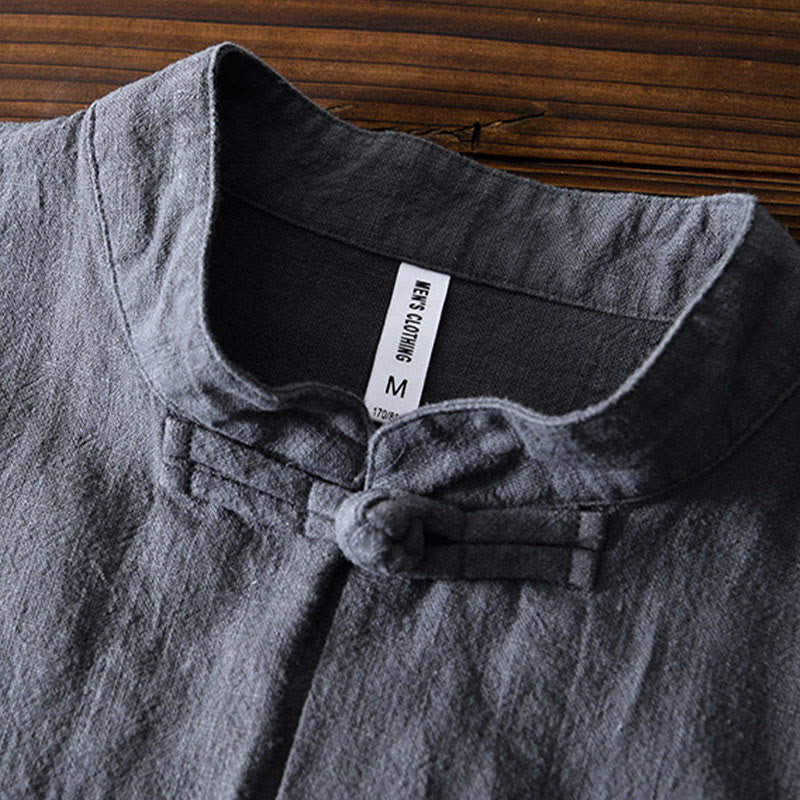 Costume chinois Tang en coton et lin avec boutons de grenouille et Buddha Stones , veste et chemise avec poches pour homme - image 3